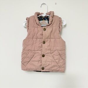 Mud Kingdom Girls' Puffer Vest in Pink with a Floral Lining Snap Front 2T-3T